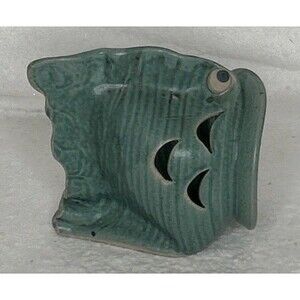 Vintage Ceramic Studio Art Koi Fish Sponge Holder Signed Perris Big Open Mouth